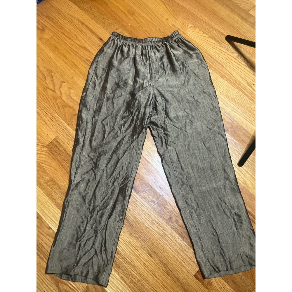 Vtg 90s R & M Richards Petite Elastic Waist Trousers Metallic Bronze 6P HiRise